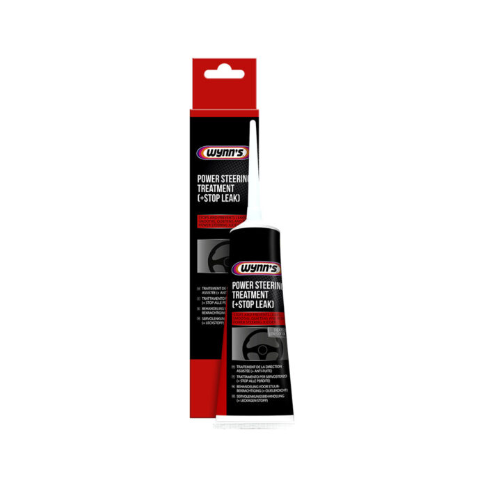 A box of power steering stop leak and its tube
