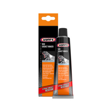 A tube of red gasket maker and its box